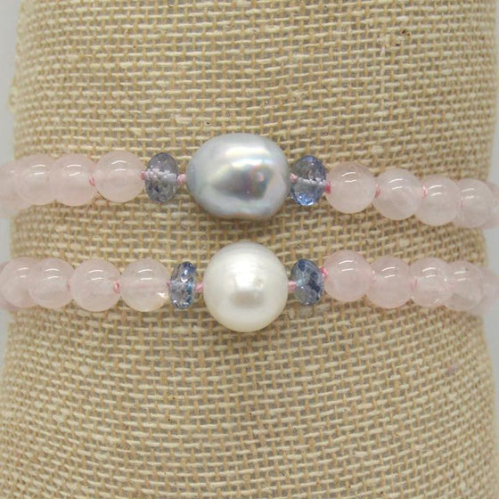 Sarah Sterling Silver Rose Quartz Fresh Water Pearl Bracelet | VictoryMax