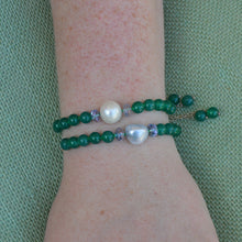  Sarah Sterling Silver Green Agate Fresh Water Pearl Adjustable Bracelet