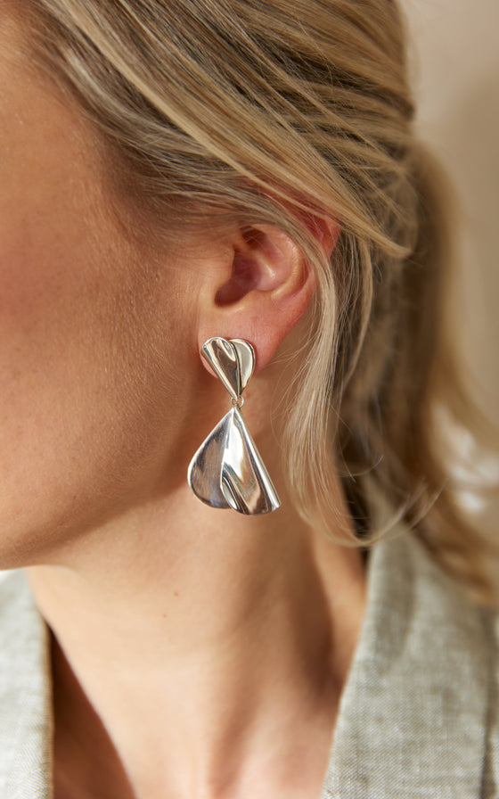 Folded Hearts Drop Earrings - Silver | Shop Online | victorymax.com.au